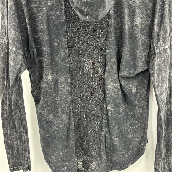 American Age Hooded Top Medium Gray Long Sleeve V-Neck Lace Back Detail Grunge - Picture 7 of 12